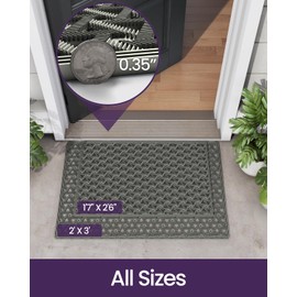 DEXI Front Door Mat Outside Entrance，19x30 Rubber Floor Doormat Heavy Duty Non Slip, Dirt Trapper Waterproof Exterior Entry Mats All Weather for Patio Entryway Drainage, Grey