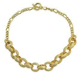 Fashion Statement Chunky Texture Large Oval Interlocking Link Chain Choker Necklace for Women Toggle Clasp Closure Matte Gold Plated