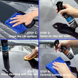 Wontolf Heavy Duty Car Clay Bar Auto Detailing Clay Luber Synthetic Lubricant Kit - Ceramic Coating Spray Ceramic Coating for Car - Maximum Gloss & Unsurpassed Slickness