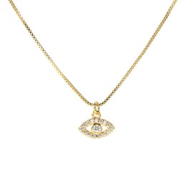 BLBLJERY Dainty Evil Eye Necklace 14k Gold Plated Necklace for Women Small Simple Minimalist Protection Necklace Third Eye Necklace for Women