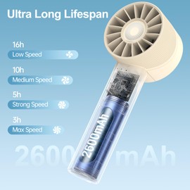 Portable Fan, Mini Handheld Fan with 3 Adjustable Speeds, 2600mAh Handheld Fan with 3-16H Usage Time and Newly Upgraded Motor, Small Lash Fan for Women's Make Up Fan, Nice Mini Fan for Summer (Beige)