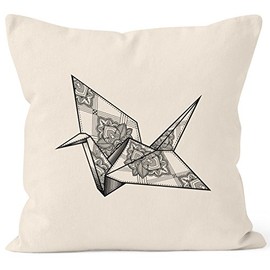 Autiga Cushion Cover Origami Crane Crane Bird Ornaments Boho Polygon Paisley Cushion Cover Decorative Cushion 40 x 40 Cotton Natural 40 cm x 40 cm