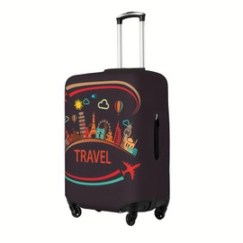 Richugui Travel Letter Cartoon Pattern Luggage Cover Elastic Washable Stretch Suitcase Travel Suitcase Protector Anti-Scratch Cover for Kid and Adult,L (25-28 inch)