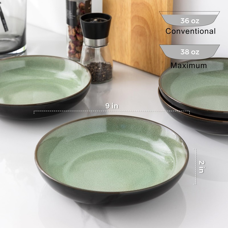 LERATIO Large Pasta Bowls,38oz Ceramic Pasta Bowls,9.0" Reactive Glaze Pasta