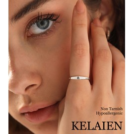 KELAIEN Silver Initial Rings for Women Men Dainty Stackable Pinky Ring Cute Non Tarnish Thumb Knuckle Rings Fashion Simple Letter Finger Rings Stacking Jewelry Gifts Size 6-10