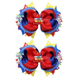 Back to School Bow Hair Clips Colorful Grosgrain Ribbon Hairpins Lovely Classroom Hair Accessories for Kids Girls, School Red