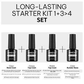 AIMEILI Builder Gel Top Coat Base Coat 4 x 8ml Unterlack und Überlack 7 IN 1 Builder Nail Gel No Wipe Matte Top Coat UV LED Soak Off Nagelverlängerungsgel Set