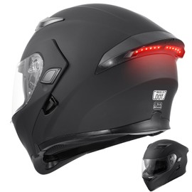 OUMURS DOT Motorcycle Full Face Helmet, Modular Flip-Up Dual Visor with Rear LED Lights, Lightweight & DOT Approved, Matte Black - M