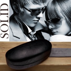 Black Hard sunglasses cases - Glasses Holder Clam Shell - Large eyeglass cases with pouch and cloth distressed Black (AS113 Black and Pouch)