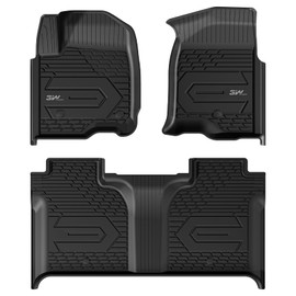 3W Floor Mats Fit for 2019-2024 2025 Chevy Silverado/GMC Sierra Denali 1500 & 2020-2024 2025 GMC Sierra 2500/3500 HD Crew Cab TPE All Weather Floor Liner, Fit For 2nd Row with Factory Carpeted Storage