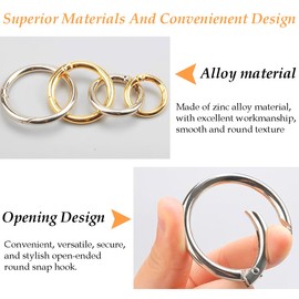 24 PCS Spring O Ring Set, Circle Carabiner Clip in 4 Size, Zinc Alloy Round Carabiner Snap Trigger Buckle, Small DIY Accessories for Collars, Keychain, Purse and Handbag(Gold)