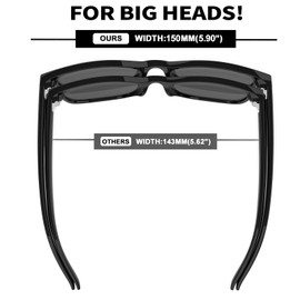 MAXJULI XL Polarized Sunglasses for Men & Women for Big Head TR90 Ultralight Square Frame Trendy UV400 Protection 8139(Black/Grey)