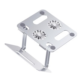 Tofficu Height Adjustable Notebook Cooler with Dual Fans Ventilated Laptop Cooling Rack for Gaming Aluminum Alloy Design Compatible with Laptops Up to Silver