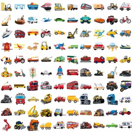 100PCS Transportation Kid Stickers, Vehicles Waterproof Stickers Teacher Reward Stickers Car Themed for DIY Crafts Party Decoration for Children（Train, Airplane, Helicopter, Ambulance, Bus, Ship）