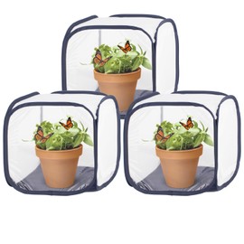 Antoll 3Pcs 12" S Size Blue Butterfly Habitat Cage, Monarch Butterfly Habitat, Butterfly Cage for Caterpillars, Flying Insect Mesh Cage, Outdoor Observation Plant, Pop-Up Open Size: 12"x12"x12"