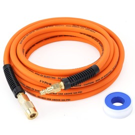 FYPower Air Compressor Hose 1/4 Inch x 25 Feet Hybrid Hose with Fittings, Flexible and Kink Resistant, 1/4" Industrial Quick Coupler and Plug Kit - Orange