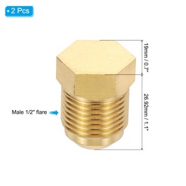 PATIKIL 1/2" Brass Flared Plug, 2 Pack 45 Degree SAE Seal Tube Fitting Hex Pipe Fittings for Air Conditioner Refrigeration, Brass Tone