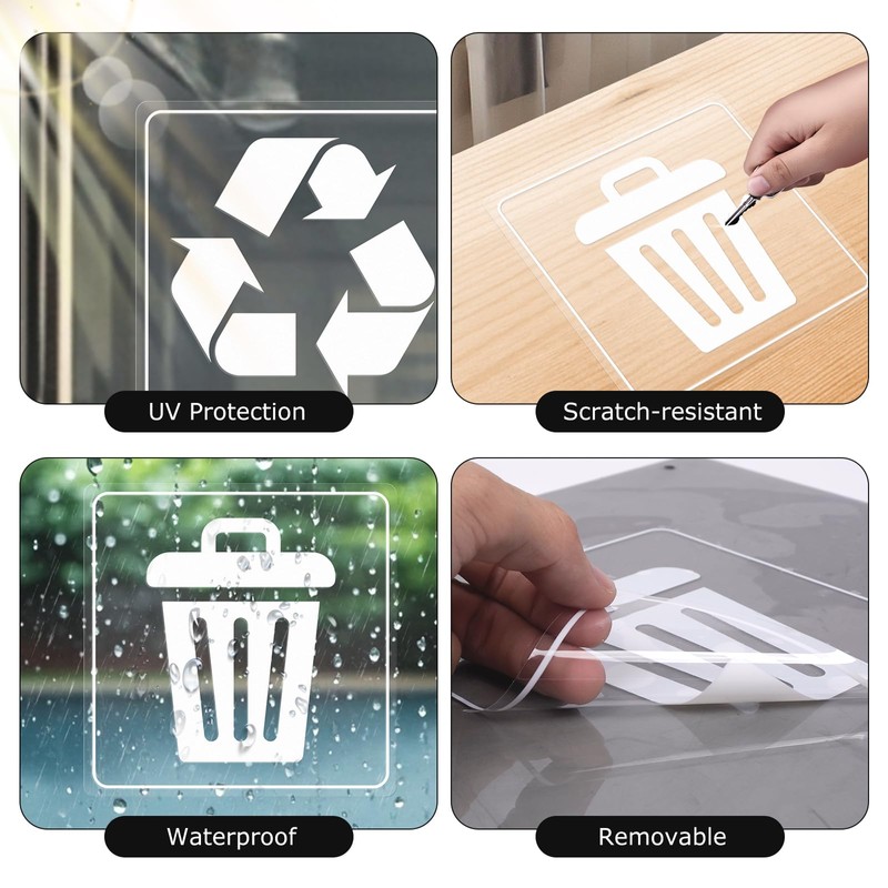 YIKIADA 10 Pack Recycle and Trash Transparent Stickers 6 ×