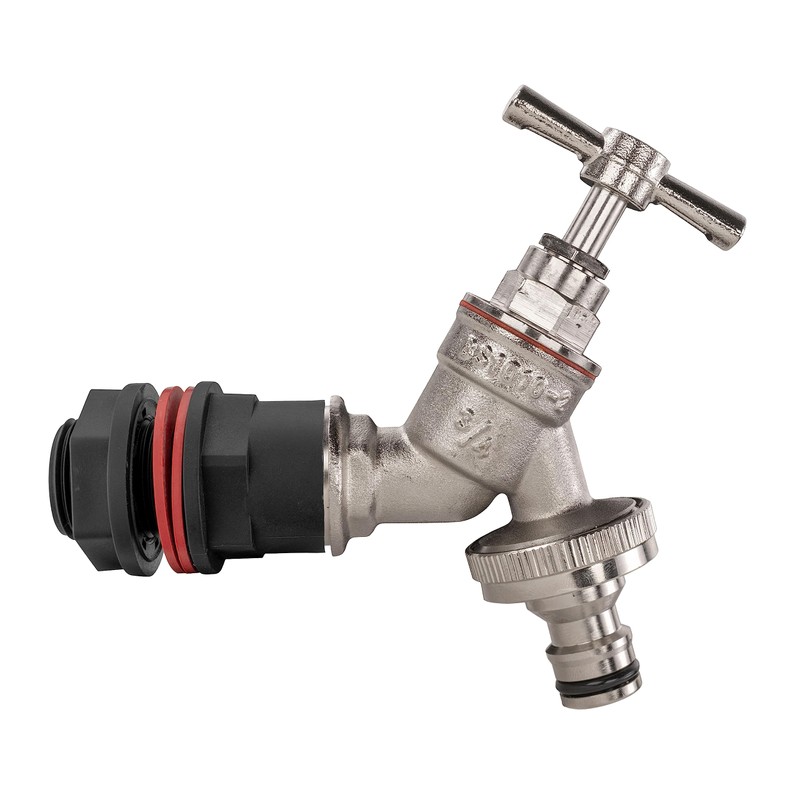 Water butt/rain barrel/tank adaptor+bib tap,1/2" bsp (21mm hole) or 3/4"