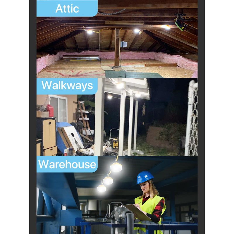 HYPERLITE 50FT Construction String Lights: 5 Bulbs with Climbing Hooks