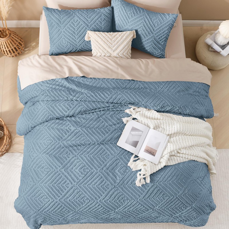 Andency Greyish Blue Oversized King Comforter 128''x120'', 3 Pieces Soft