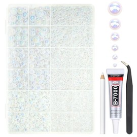 qiipii White AB Flatback Pearls w B7000 Jewelry Glue for Bedazzling Crafting 3/4/5/6/8/10mm Half Round Pearl Bedazzling Beads for Nails Face Eyes Makeup Tumblers Bottles DIY Crafts Scrapbooking Phones