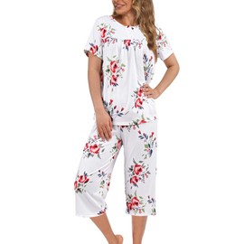 Evolyline Womens Pyjamas Set, Short Pyjamas For Women, Ladies Summer Pjs Short Sleeve Top And Capri Pants, Loungewear With Pockets S-XL