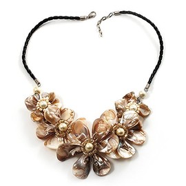 Avalaya Statement Antique White Shell-Composite Leather Cord Necklace/ 44cm Long/4cm Ext