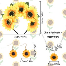 Lets Joy Sunflower Headband, 3-Piece Sunflower Jewellery Accessories Set, Sunflower Necklace Earrings, Flower Hair Band, Carnival Costume, Beach, Weddings, Party Accessories