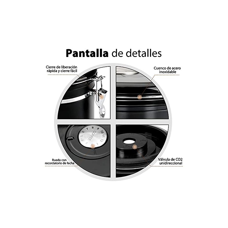 SANGKEE Bote Hermético para Café,Tarro de Café de Acero Inoxidable,1.8