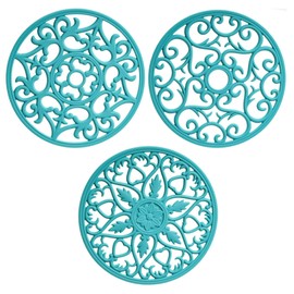 SPUVGVC Silicone Trivets for Hot Dishes-Pots&Pans, Multi-Use Carved Trivet Mat, Insulated Kitchen Silicone Mats, Flexible Trivet Mat for Countertop&Tabletop, Silicone Pot Holders Hot Pads Set 3 Teal
