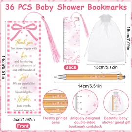 GANGBARU 36 Sets Pink Bow Baby Shower Favors for Guests It's a Girl Pens Gifts Thank You Bookmarks for Party Gender Reveal Prizes Souvenirs