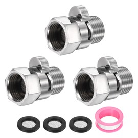 sourcing map 3 Set G1/2" Female x Male Shower Shut Off Valve, Brass Water Flow Control Valve for Shower Head with Hose Flow Restrictor, Silver