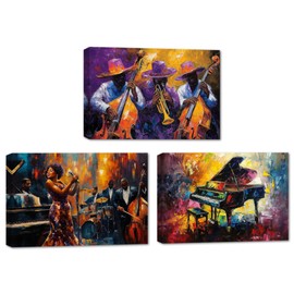 AWPANERAR Black Music Wall Art 3 Panel African American Canvas Prints Vintage Jazz Musical Instruments Pictures Musical Club Decor Framed (Yellow, (12.00" x 16.00" x 3PCS))