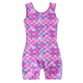 Ukyzddio Girls Leotards for Gymnastics Sparkle Biketards with Shorts Toddler Kids Dance One-Piece Unitards Mermaid Pink Size 8