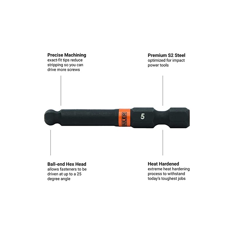 Railer Hex 3/16" Impact Driver Bit - 5 Pack (Hex
