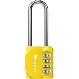 1 Pack disecu 2.6 Inch Long Shackle Combination Lock, 4 Digit Outdoor Waterproof Padlock for School Locker, Gym Locker, Storage Unit, Gate, Fence, Toolbox (Yellow)