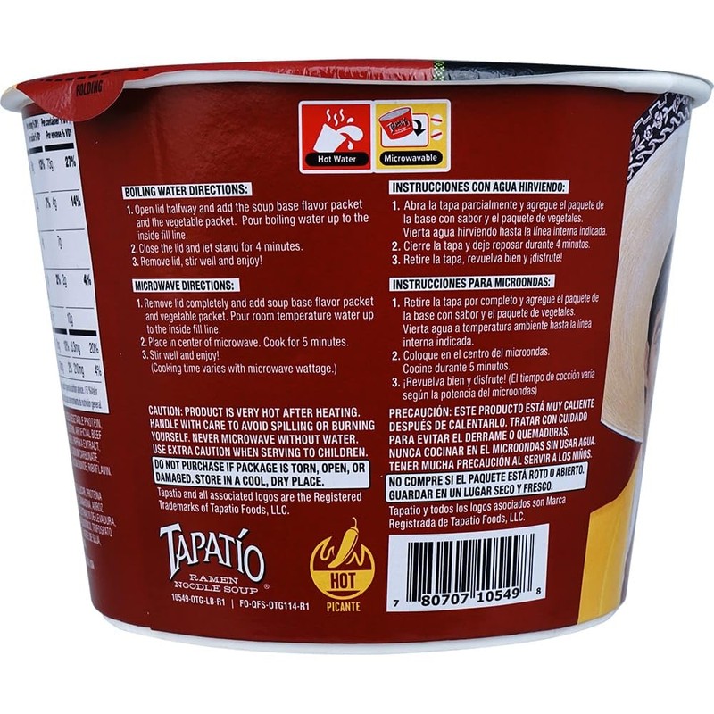 Tapatio Spicy Ramen Noodle Soup Big Bowl - Birria Flavor