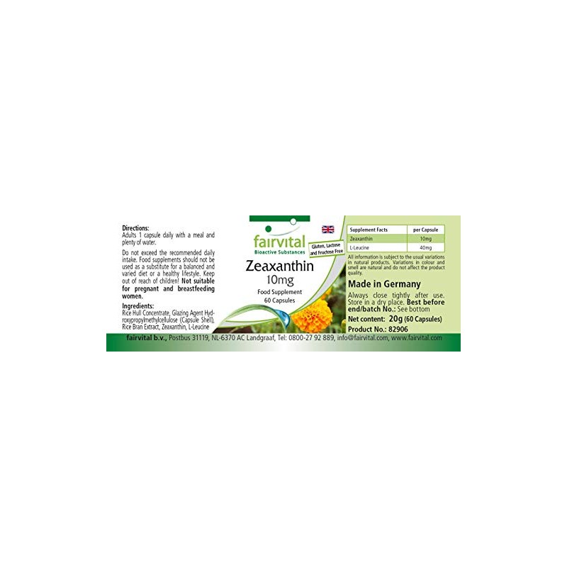 Zeaxanthin 10mg - Vegan - HIGH Dosage - 60 Capsules