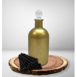 Altoona Glass Jar of Matches 6.5" 70 Black Matches Striker on Bottom Gold Bottle