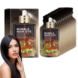 Bubble Hair Dye Shampoo, Natural Hair Dye Shampoo, Plant Bubble Haarfärbeshampoo, Plant Bubble Haarfärbeshampoo, Haarfärbeshampoo Leicht Einzufärben, 30ml*10pcs (Natürliches Schwarz)