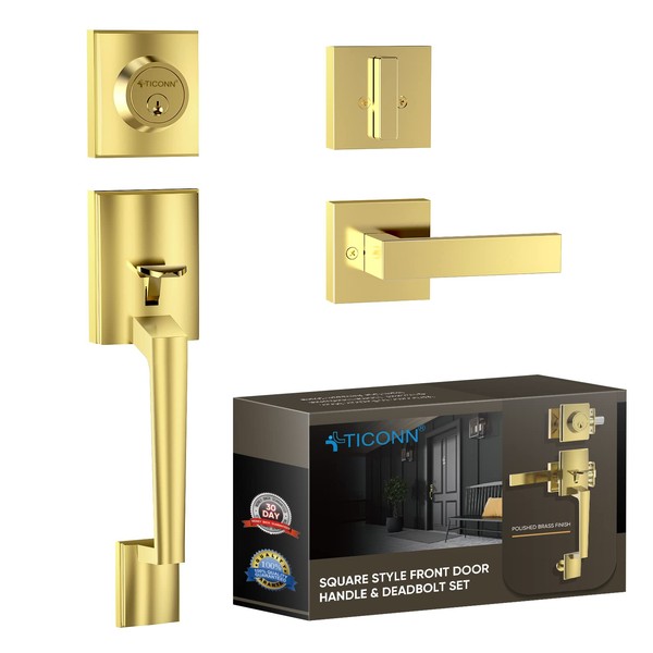 TICONN Front Door Handle Set, Heavy Duty Square Door Lever