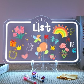 Looklight List DIY LED Note Board with Colours, LED Painting Board Children, Dimmable USB Board with Switch, Wipe-Clean, Includes 7 Highlighters, for Souvenir, Birthday, Office, Business, Gift
