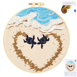 Crafmanoe Beach Embroidery Kits for Beginners Adults, Coastal Stamped Cross Stitch Kits for Beginners Adults, Hand Embroidery Needlepoint Starter Kits, Valentine's Day Gift for Women (Video Tutorial)