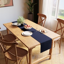 Encasa Table Runner for 8 Seat Dining Room, Solid Dark Blue, Fine Ribbed Cotton, Size 32 x 250 cm, Over 20 Modern Colours and Woven Designs, Machine Washable