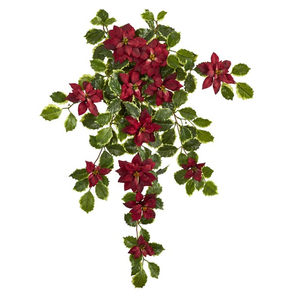 Nearly Natural 30in. Poinsettia and Variegated Holly Artificial Plant (Set