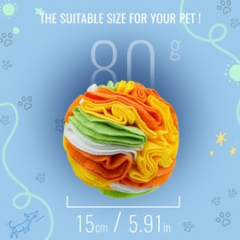 Larimuer Pet Snuffle Ball, Puzzle Sniffing Interactive Dog Ball for Blind Dogs Training Stress Relief Dog Enrichment Toys Treat Ball Machine Washable (15cm, Tropical Fruit)