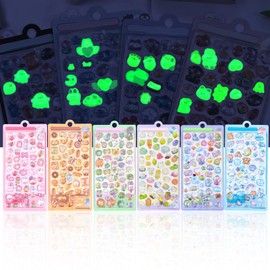 SUOKOMR Stickers, Cute Air Seals, Puffy 3D Glow-in-the-Dark, 3D, Large Quantity, 6-Piece Set, Reward Stickers, Decor, Indoor Decoration, Gift, For Cell Phone, For Notebook, For DIY, For Diary