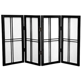 Oriental Furniture 2 ft. Tall Desktop Double Cross Shoji Screen - Black - 4 Panels