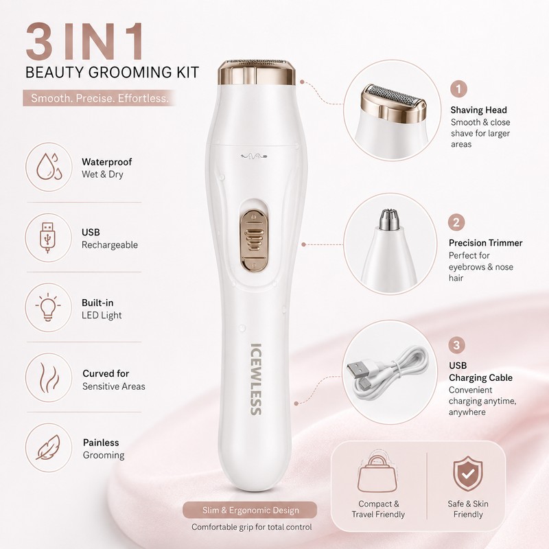 Waterproof Electric Hair Trimmer for Face & Body – USB